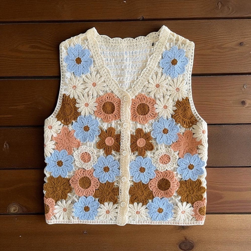 Sumwon Floral Crochet Button Up Top Size S Boho Festival Hippie Cottagecore